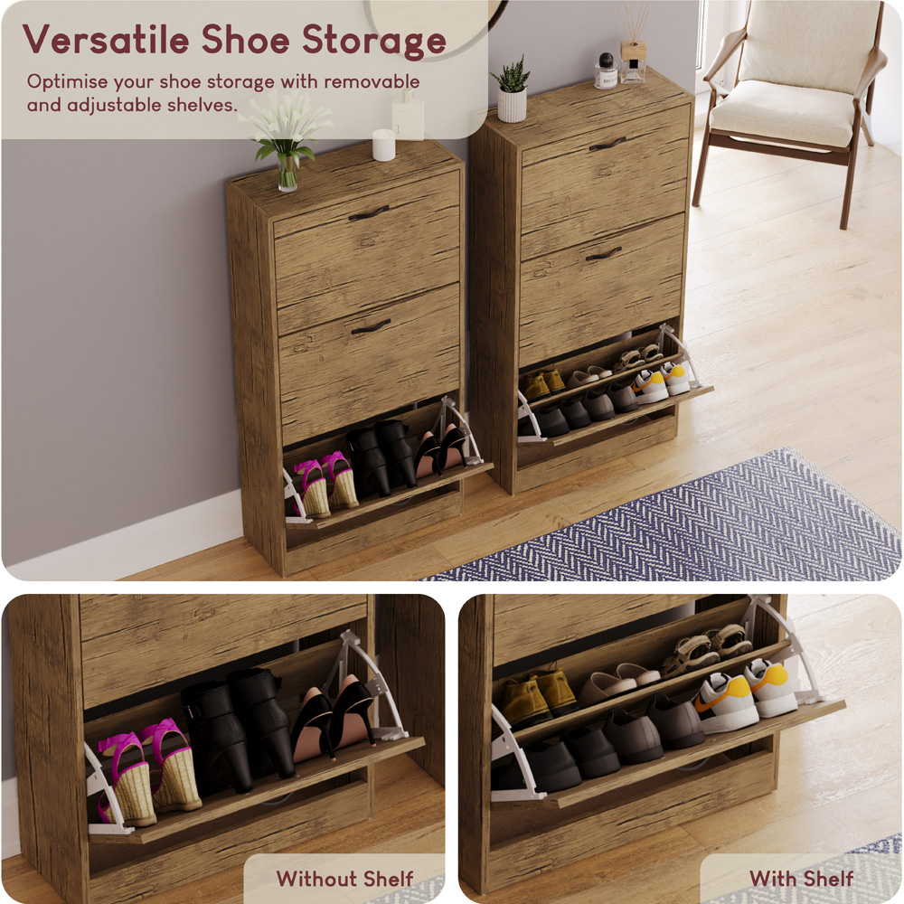 VIDA DESIGNS 3 Drawer Antique Brown Shoe Cabinet Image 6