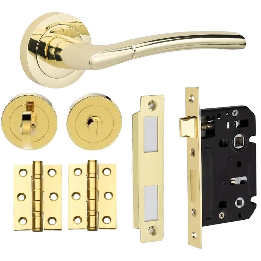 Golden Grace Polished Brass Indiana Bathroom Door Handles Set Image 1