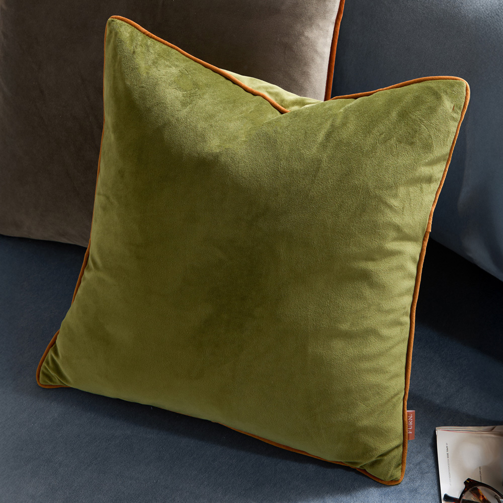 Furn Meridian Olive and Ginger Velvet Cushion 45 x 45cm Image 2