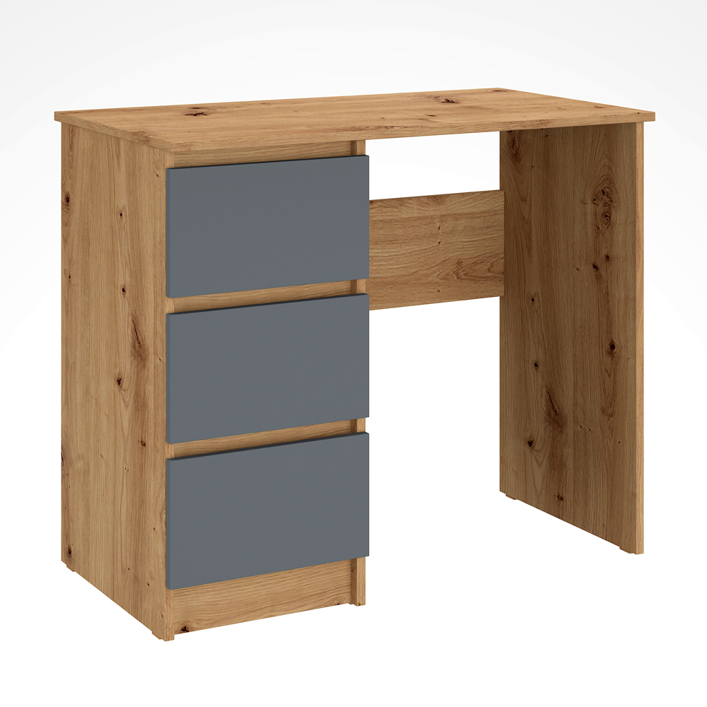 Shefa Cina 3 Drawer Compact Computer Desk Graphite and Artisan Oak Image 2