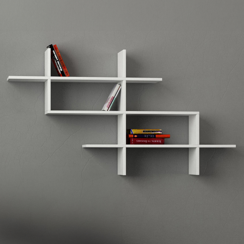 Decortie Halic 3 Shelf White Wall Mounted Bookcase Image 1