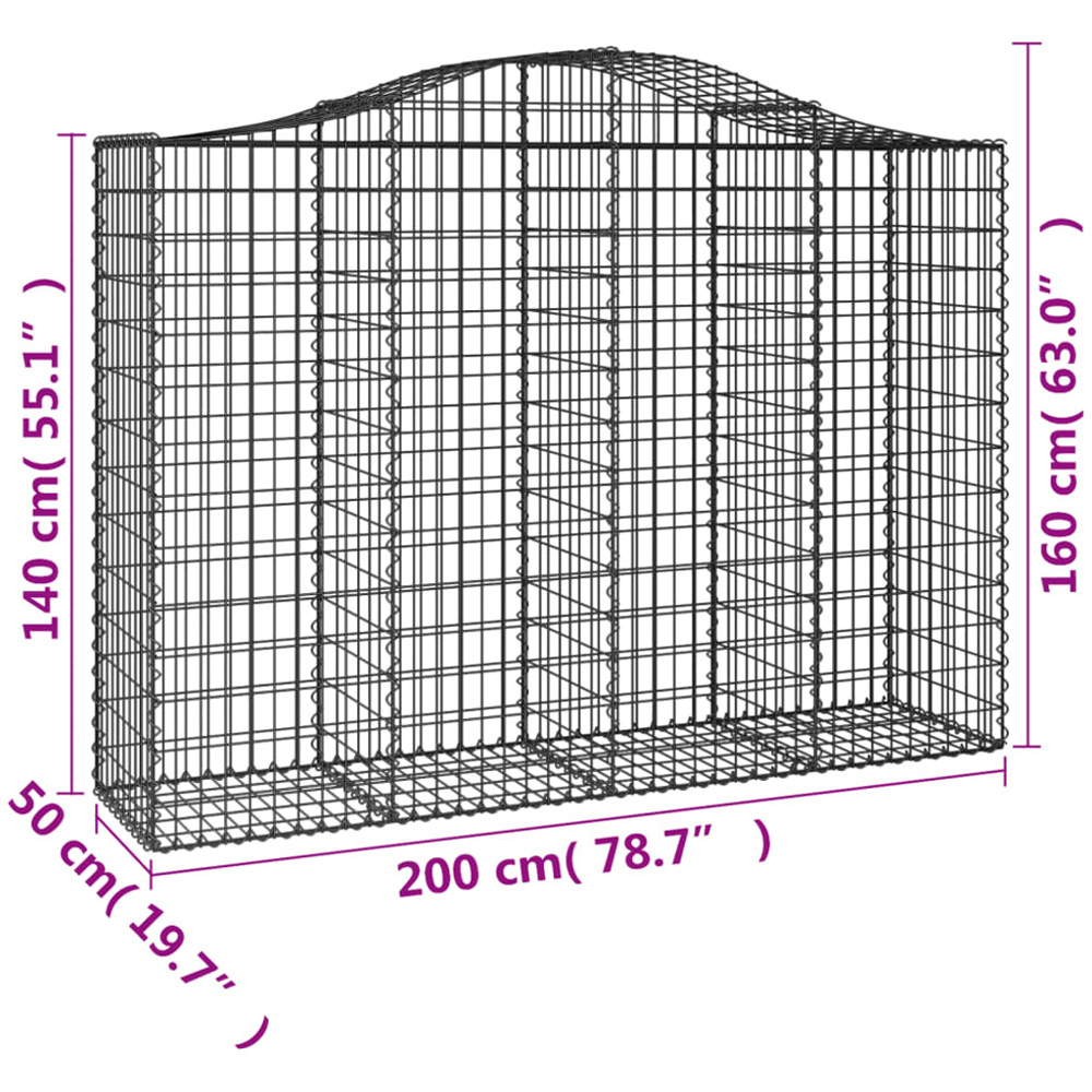 vidaXL Silver Galvanised Iron Arched Gabion Basket 140/160 x 50 x 200cm 3 Pack Image 5