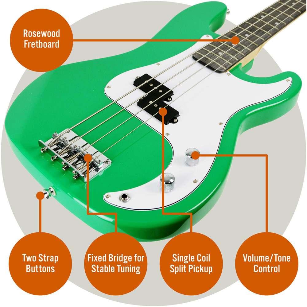 3rd Avenue Green Full Size Electric Bass Guitar Set Image 4