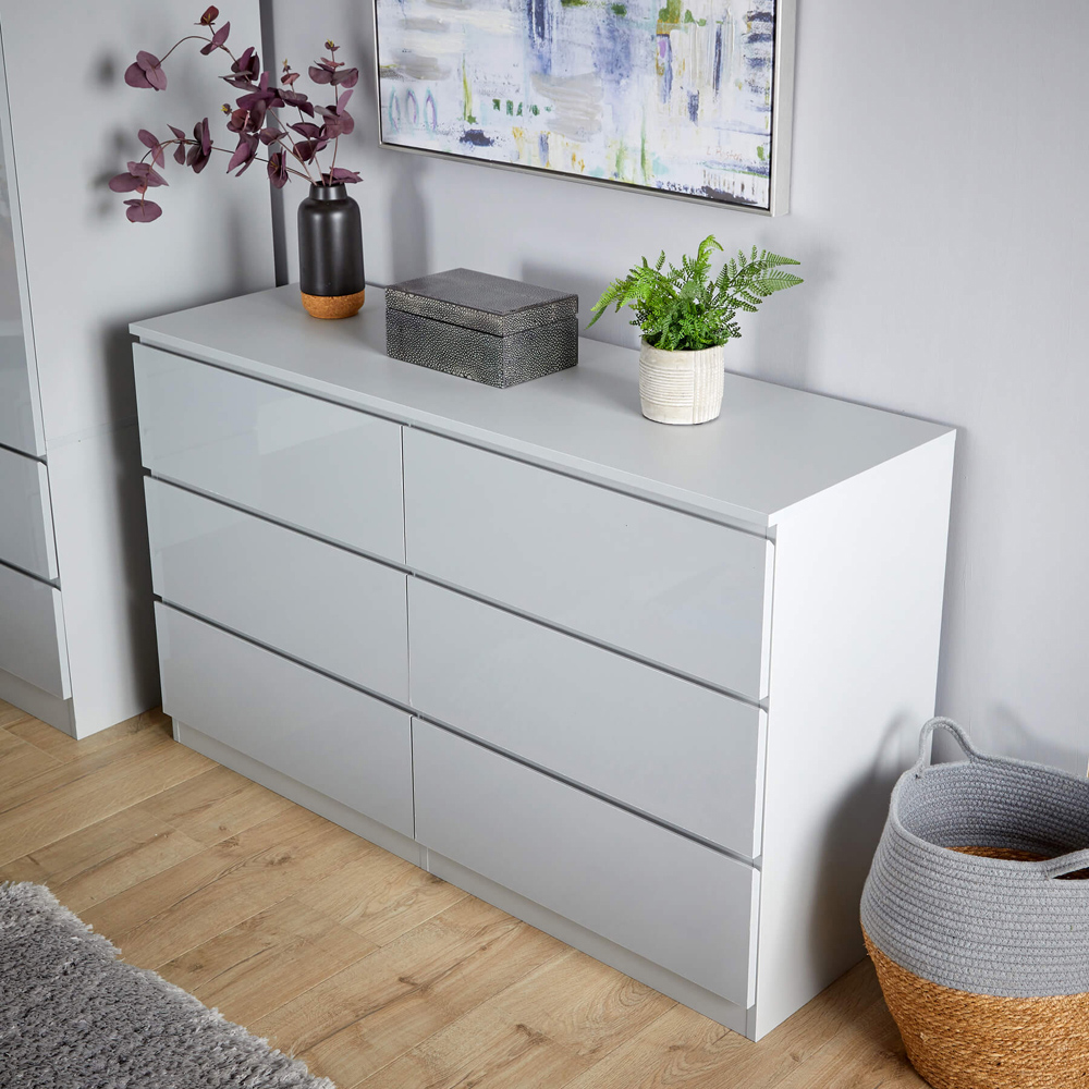 Home Source Lugano 6 Drawer Grey Wide Chest of Drawers Image 5