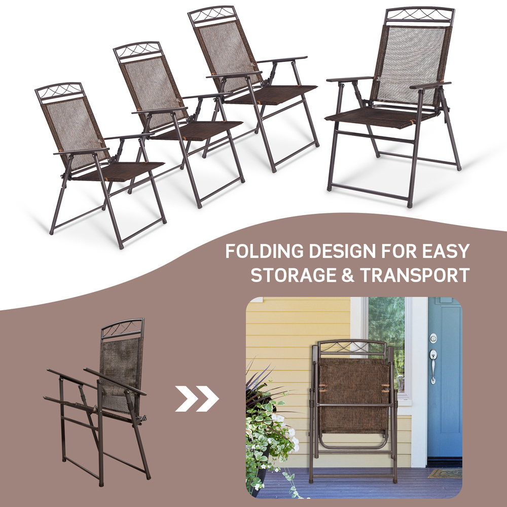 Costway Set of 4 Brown Foldable Garden Chair Image 7