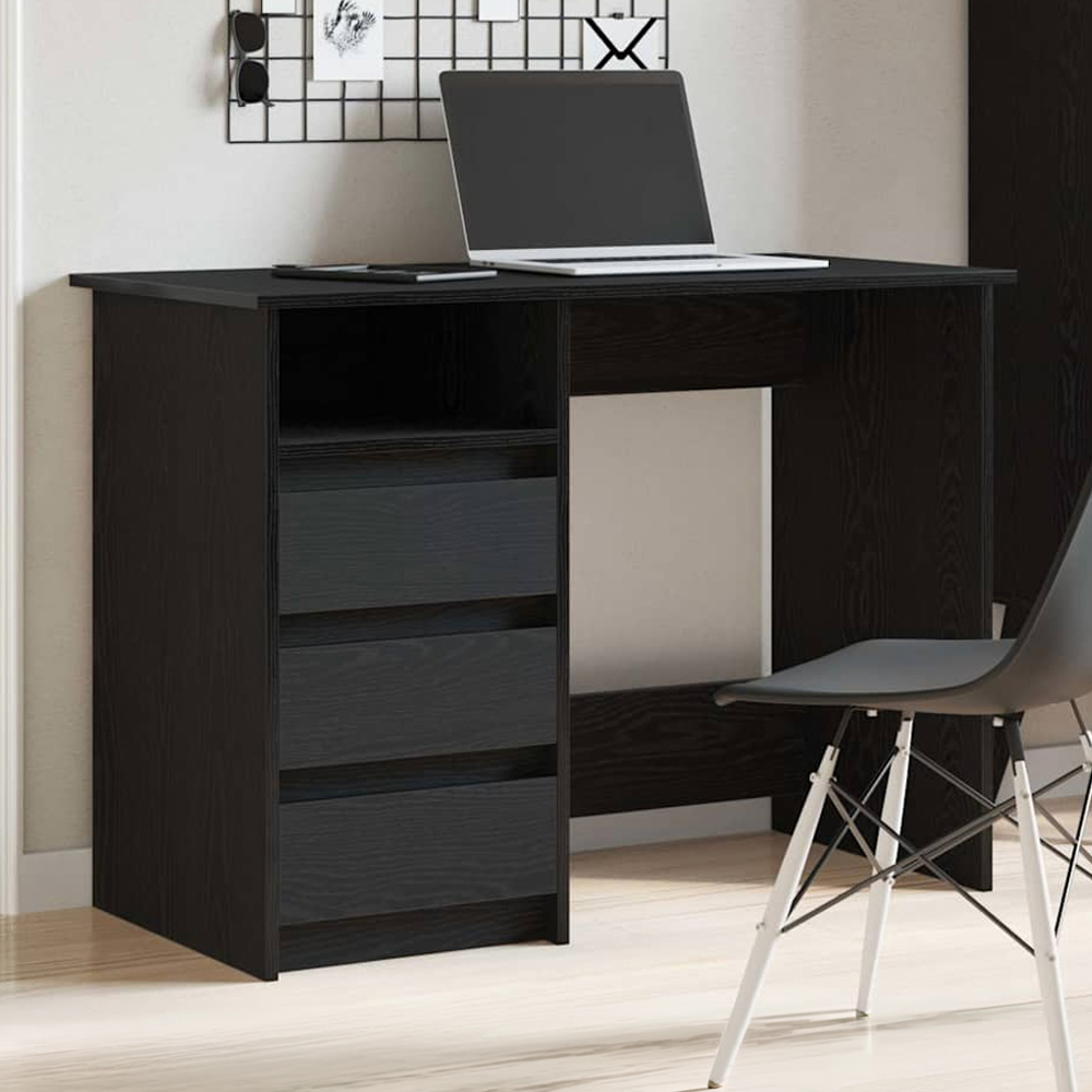 vidaXL 3 Drawer Single Shelf Computer Desk Black Image 1
