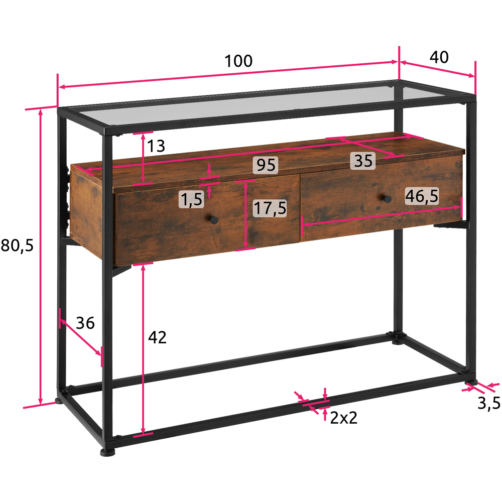 tectake 2 Drawer Dark Wood Reading Sideboard Image 9