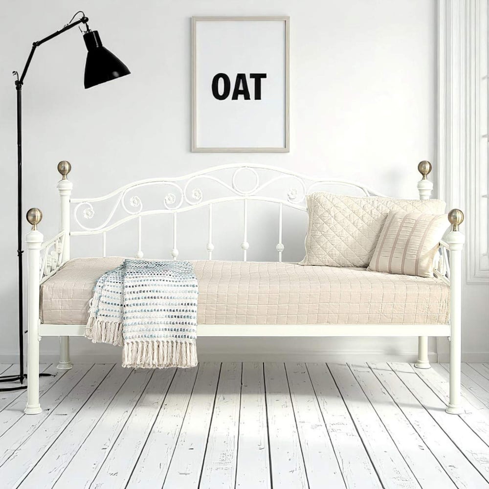 OAT Home Mayfair Single White and Brass and Black Guest Trundle Metal Day Bed Image 5