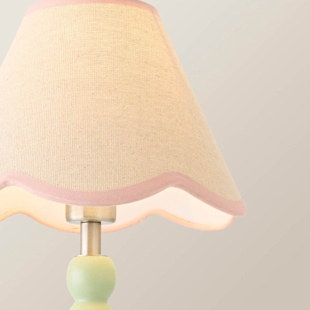 ValueLights Bobble Pink Scallop Shade Green Rechargeable Wooden LED Table Lamp Image 3