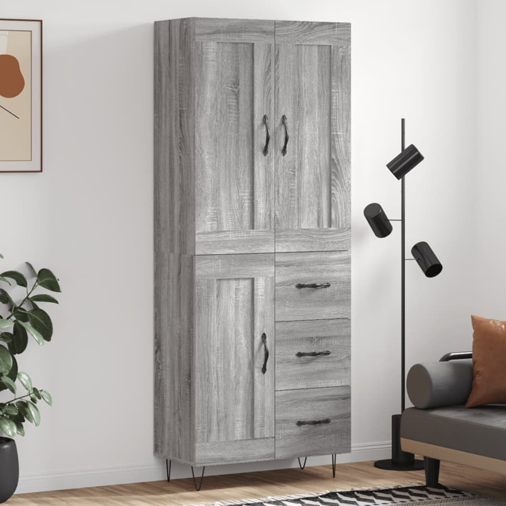 vidaXL 3 Door 3 Drawer Grey Sonoma Highboard with Hairpin Legs Image 1
