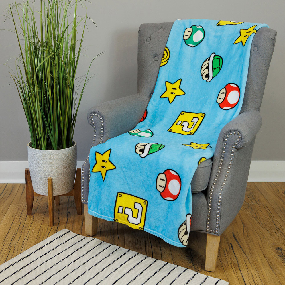 Super Mario Pattern Blue Fleece Kids Throw 150 x 100cm Image 2