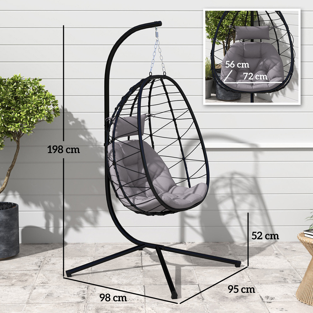 Outsunny Grey Hanging Egg Chair with Folding Basket Image 7