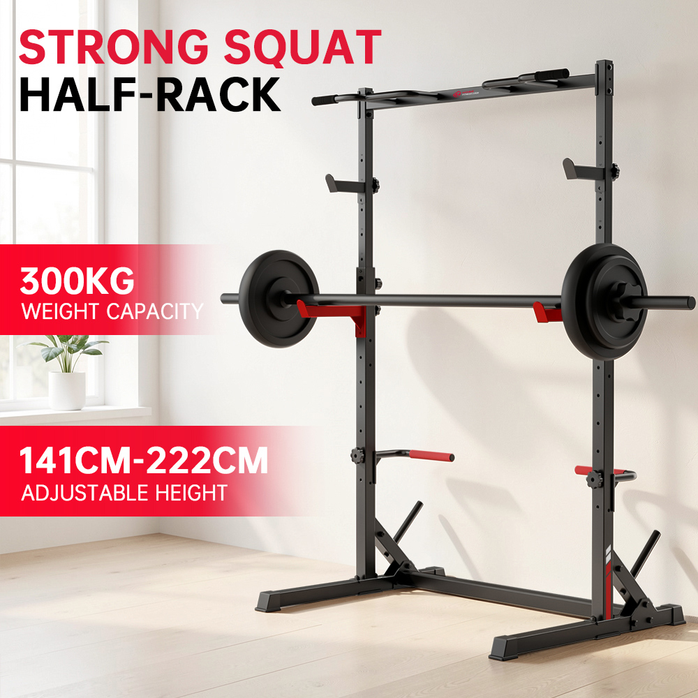 Rattrix Black Adjustable Squat Rack Power Rack with Pull Up Bar and Spotter Arms Image 8