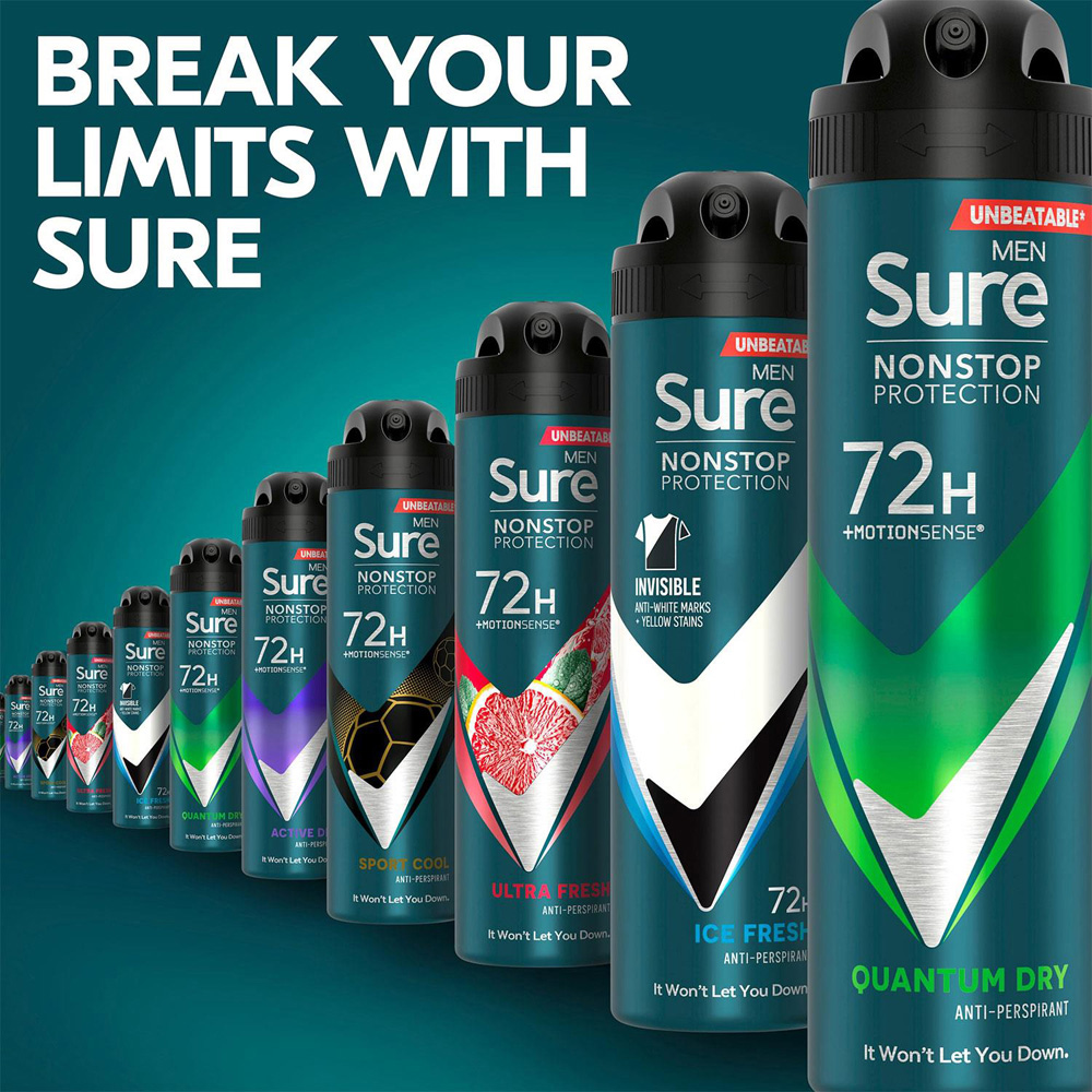 Sure Men 72H Non-Stop Protection Anti-Perspirant Quantum Dry Deodorant 150ml 18 Pack Image 8