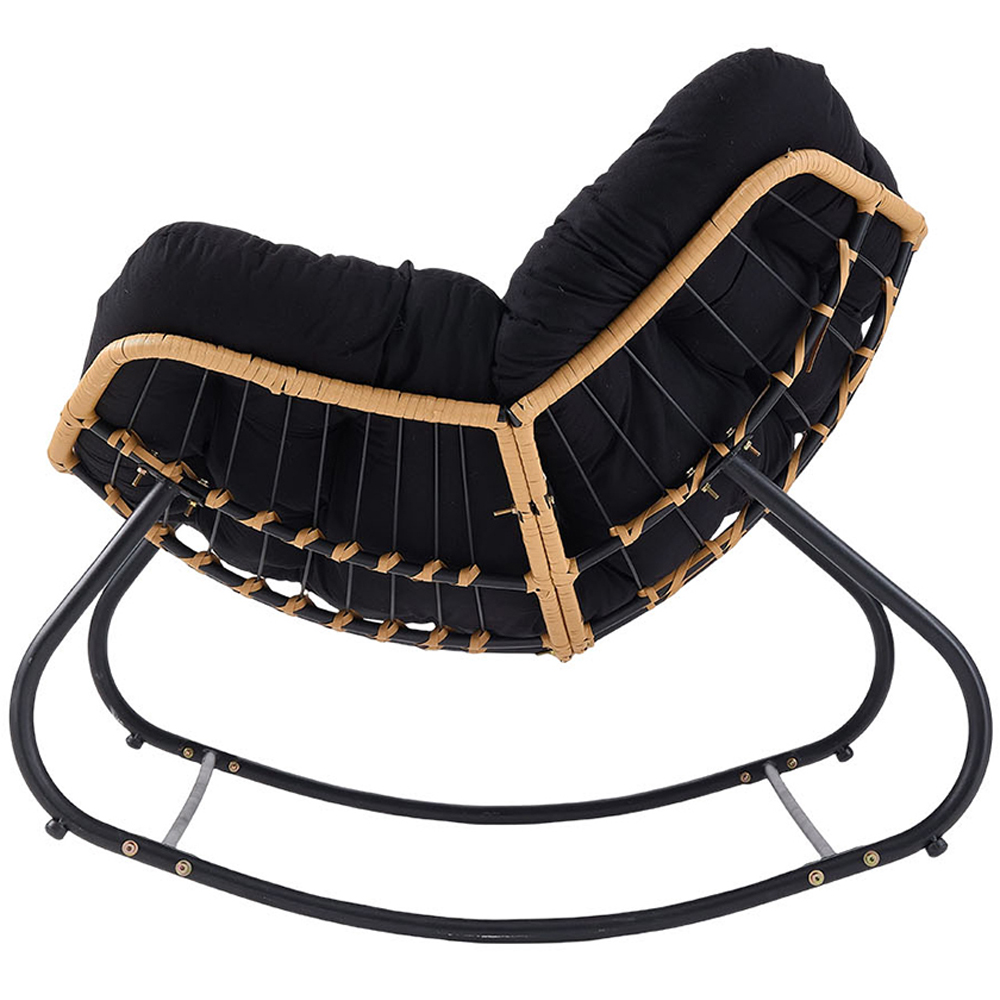 Living and Home Black PE Rattan Rocking Chair with Cushion Image 5