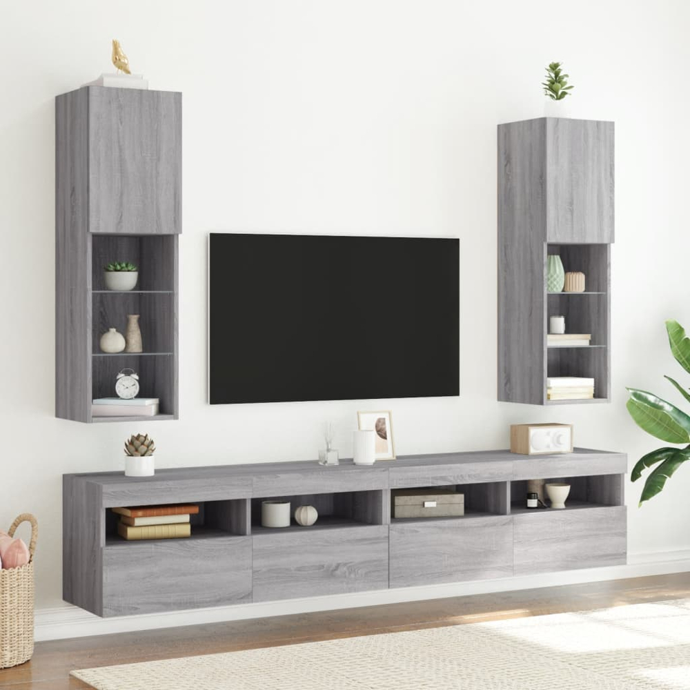 vidaXL Single Door 3 Shelf Grey Sonoma TV Cabinet with LED Lights Image 3