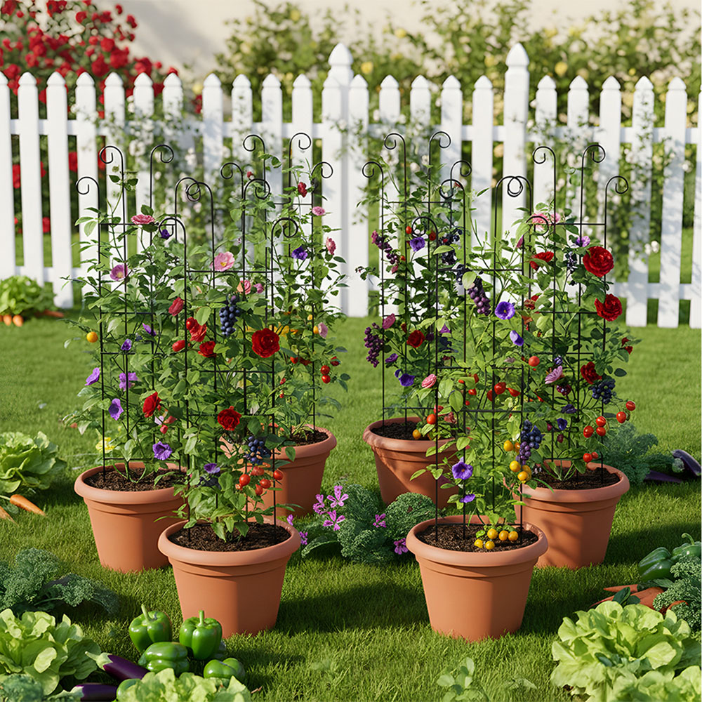 Living and Home Black Metal Scrolled Climbing Plant Trellis 81cm 4 Pack Image 2