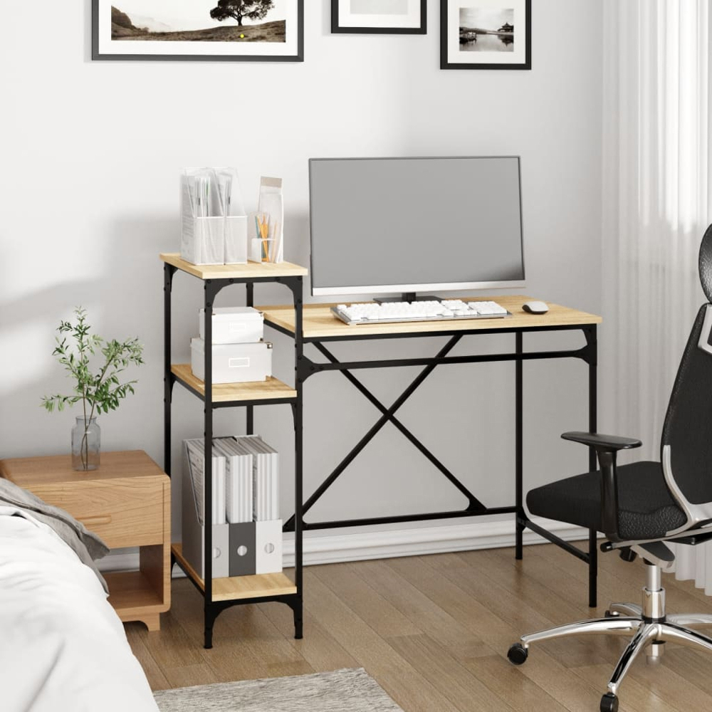vidaXL 3 Shelf Industrial Style Computer Desk Sonoma Oak Image 7