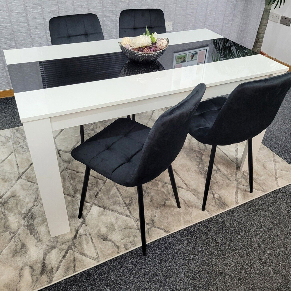 Portland Velvet and Wood 4 Seater Dining Set White and Black Image 5