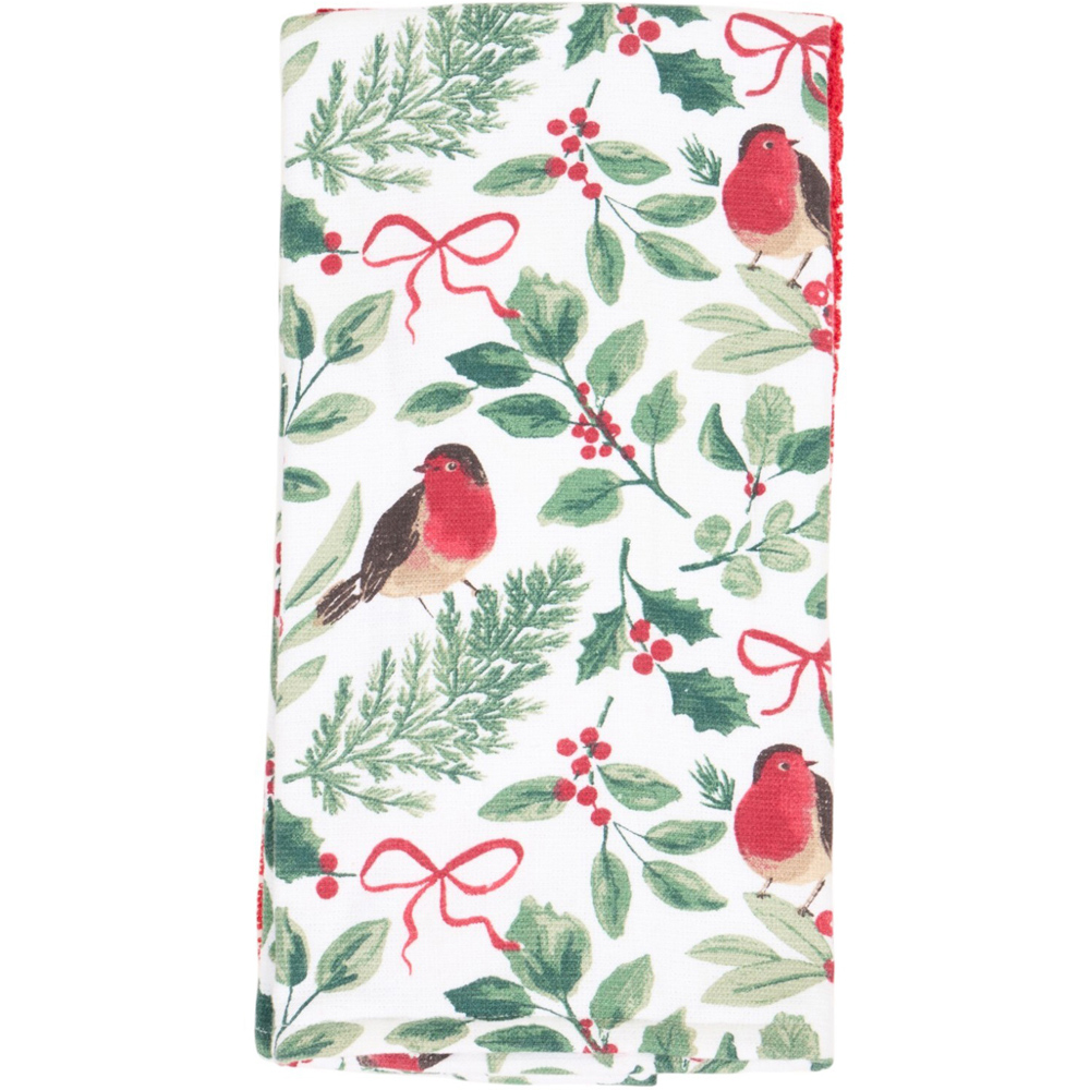 Pack of 2 Festive Robin Print Tea Towels Image 3