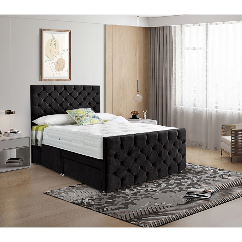Eleganza Home Dreamscape Small Double Black Plush Velvet Single Drawer Divan Bed with Headboard Image 2