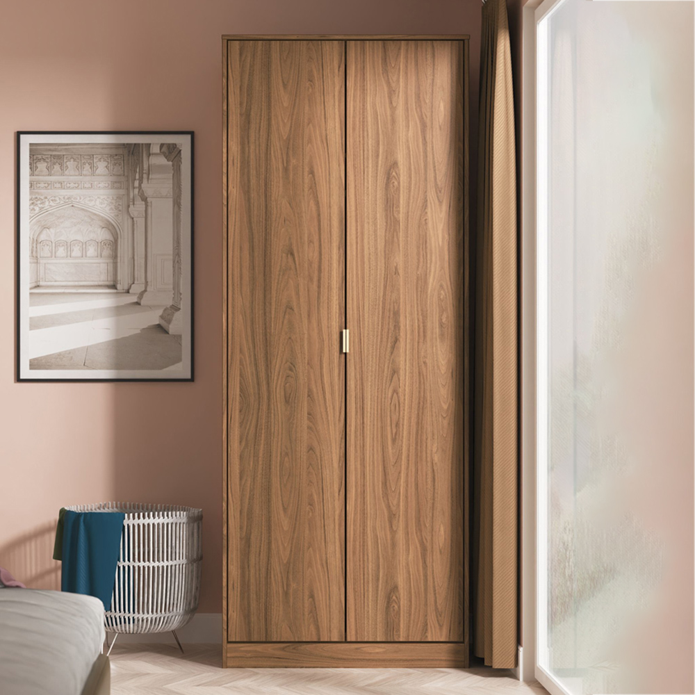 Crowndale Hong Kong 2 Door Carini Walnut Tall Wardrobe Ready Assembled Image 1