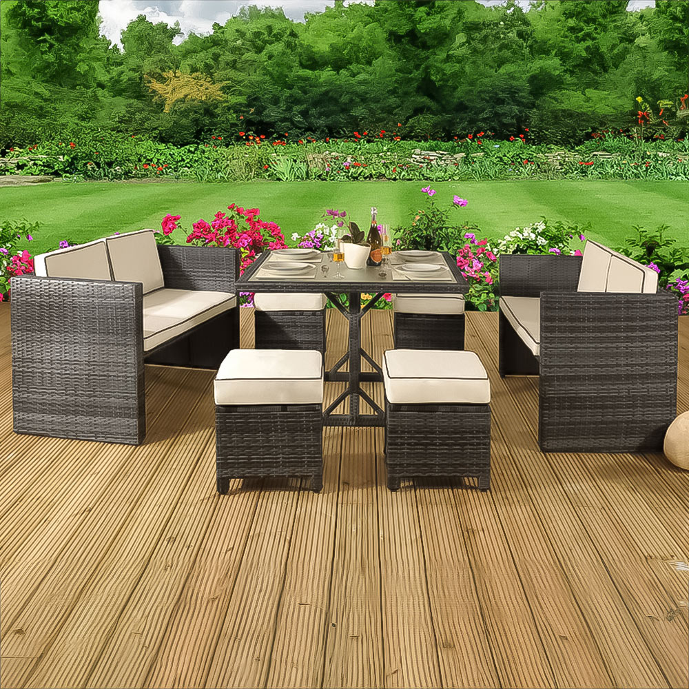 Brooklyn 8 Seater Grey Rattan Garden Sofa Set Image 1