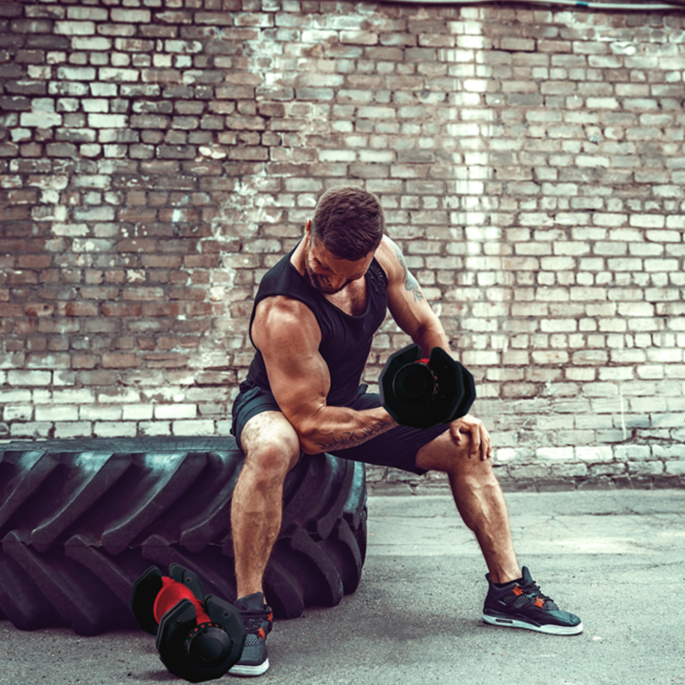 Strongology Urban40 Home Fitness Black and Red Adjustable Dumbbells 5kg to 40kg 2 Pack Image 2