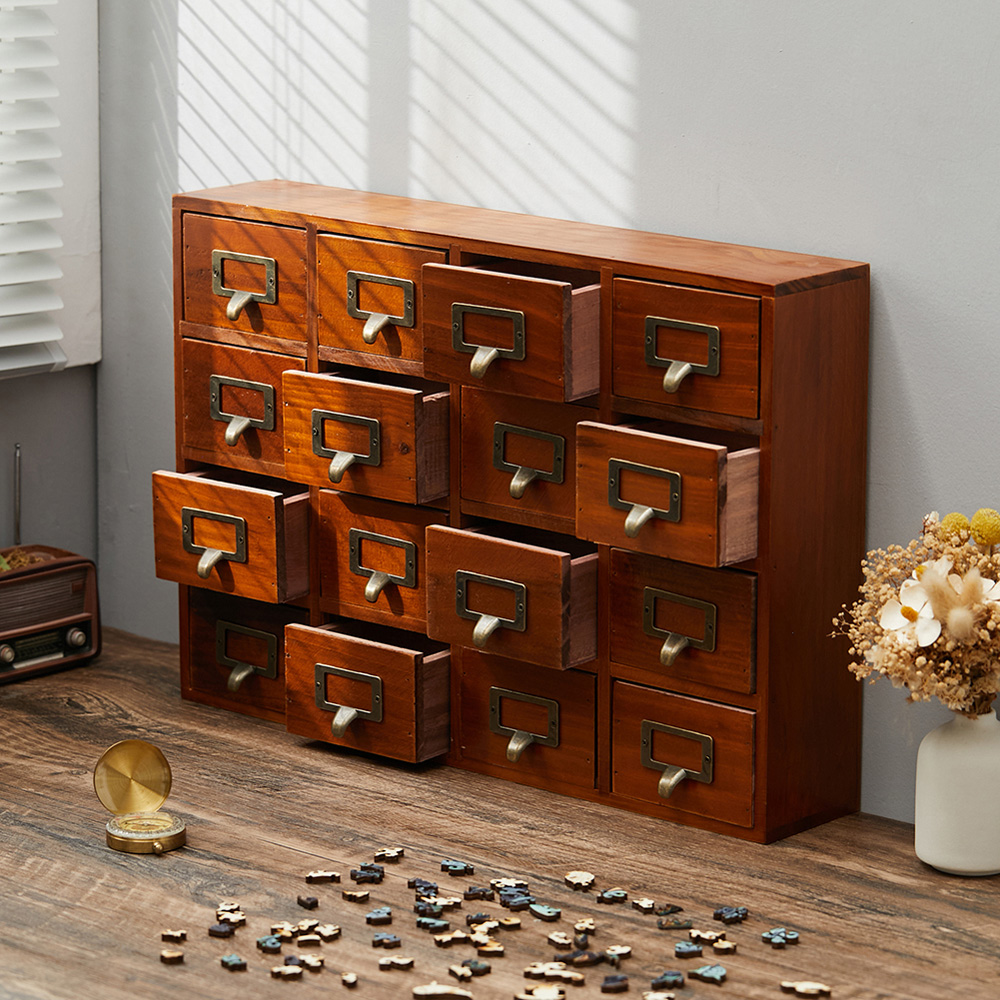 Living and Home 16 Drawer Vintage Wooden Drawer Organiser Box Image 7