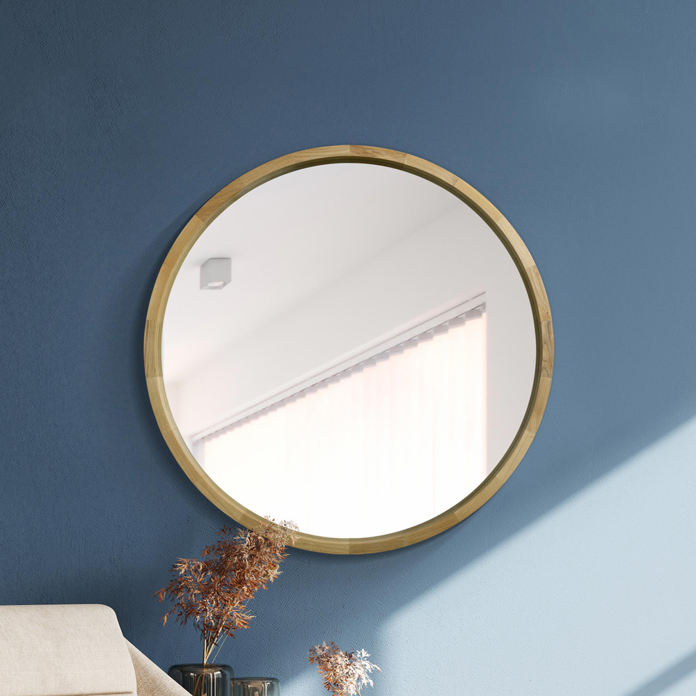 The Naturalis Solid Oak Round Deep Dish Framed Mirror 90 x 90cm Image 6