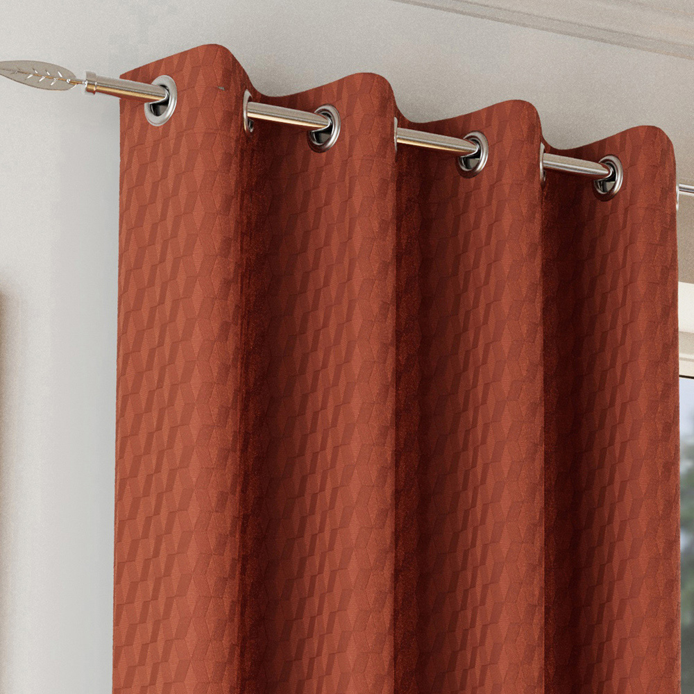 Enhanced Living Tokyo Orange Velvet Embossed Thermal Darkening Eyelet Curtains 229 x 183cm Image 2