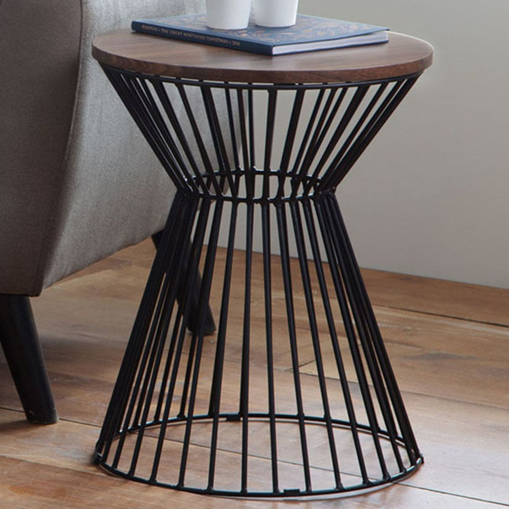 Julian Bowen Jersey Walnut Round Wire Lamp Table Image 1