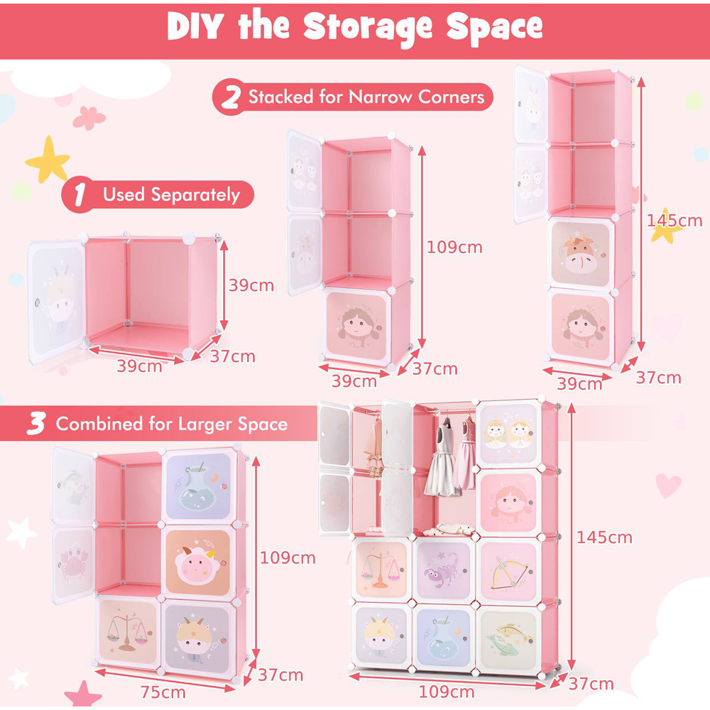 Costway 12 Cube Pink Kids Portable Wardrobe Image 8