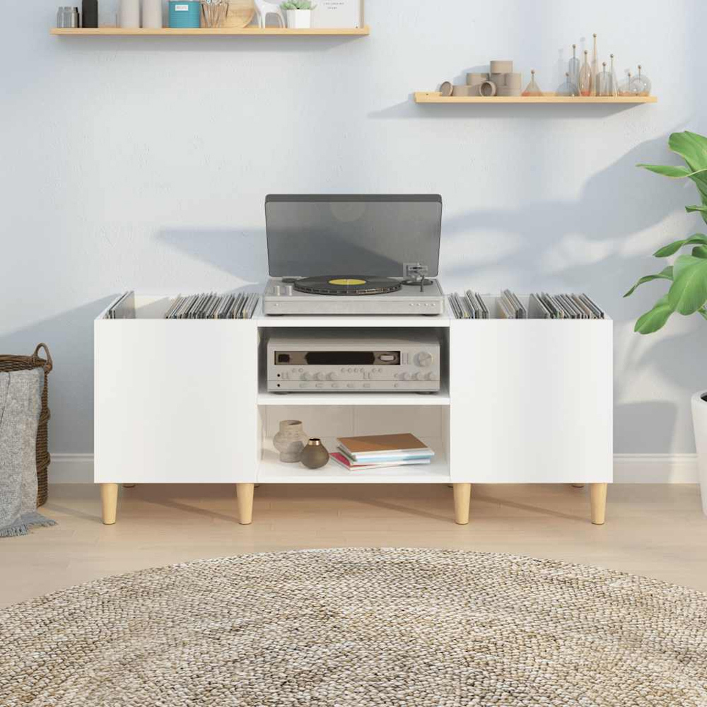 vidaXL 2 Shelf High Gloss White Record Cabinet Image 7