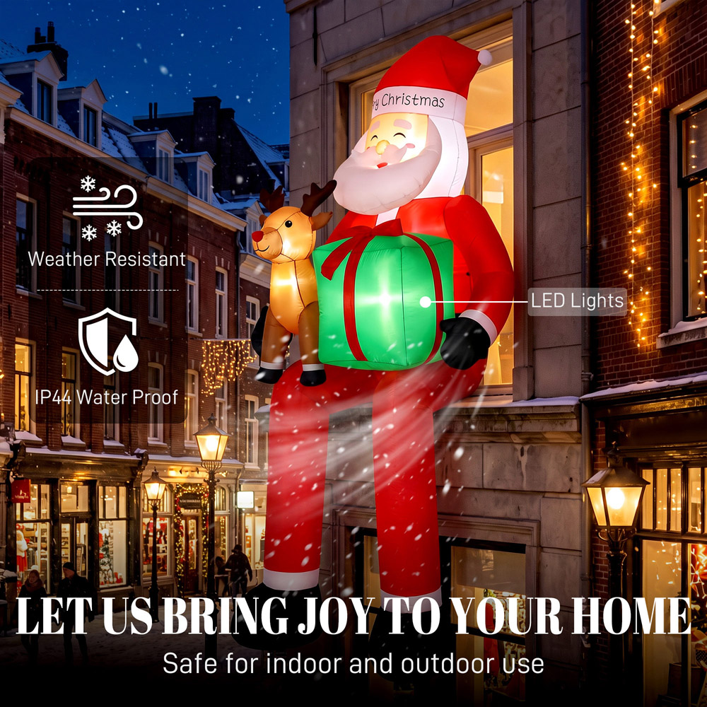 Outsunny 12 LED Giant Hanging Santa Claus with Reindeer Inflatable Outdoor Christmas Decoration 9ft Image 8