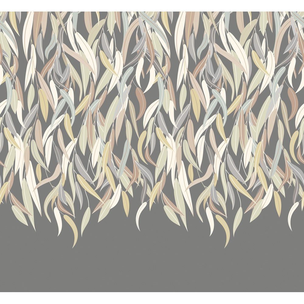 Origin Murals Repeatable Willow Leaf Vine Charcoal and Stone 3 Drop Wall Mural Image 2