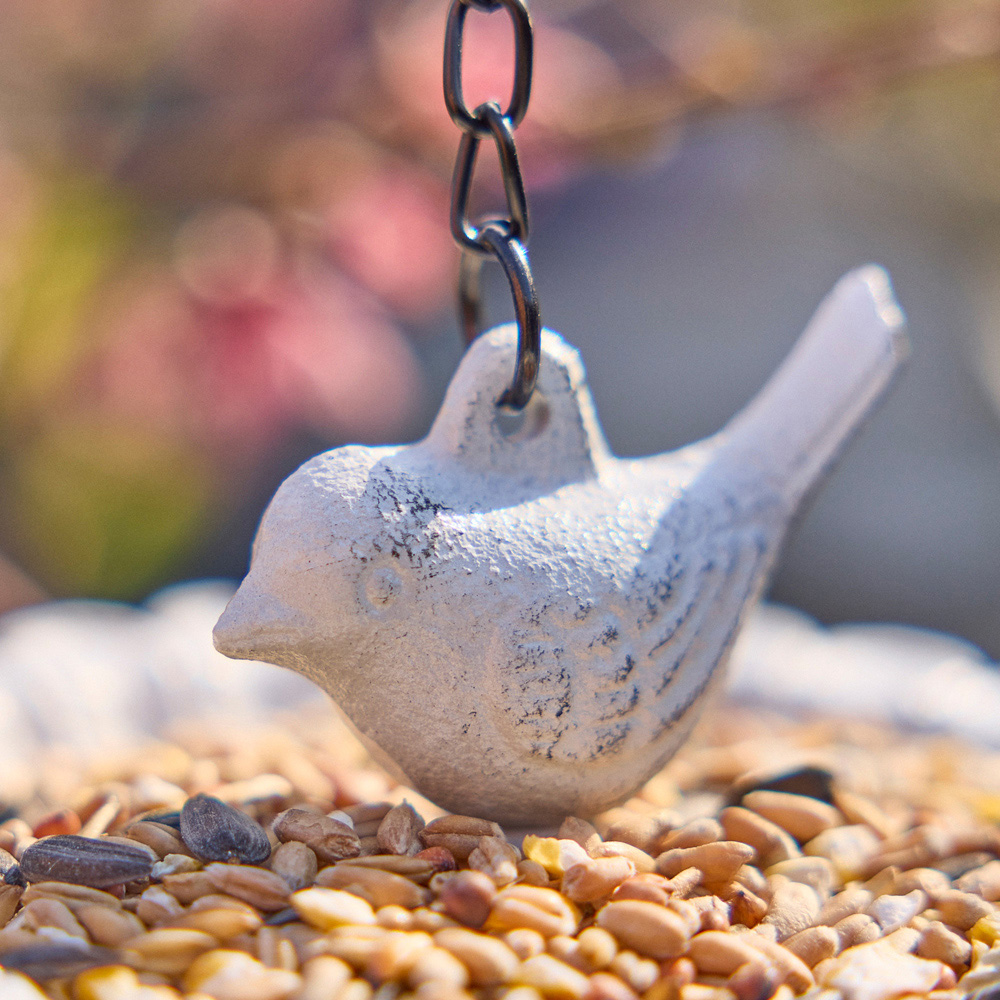 Dibor White Rustic Cast Iron Floral Hanging Bird Feeder Image 3