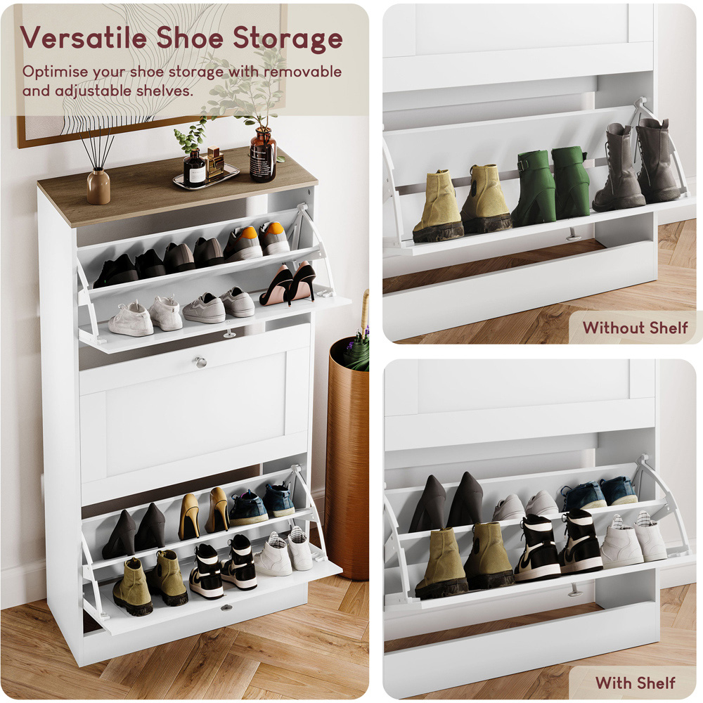 VIDA DESIGNS 3 Drawer White and Oak Effect Shoe Cabinet Image 6