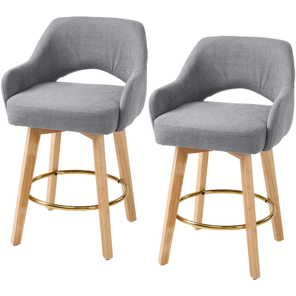 Living and Home Grey Chenille Swivel Bar Stool with Footrest Set of 2 Image 2