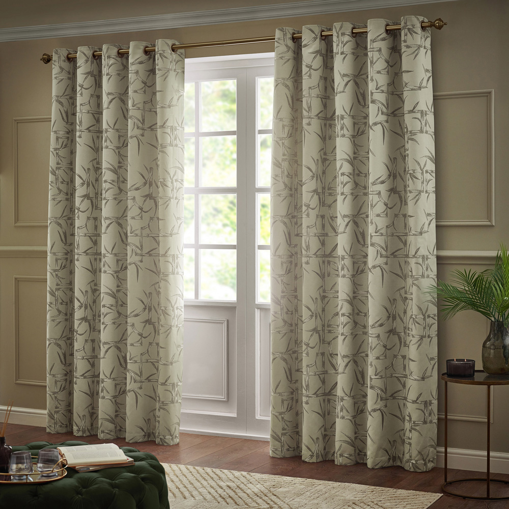 Paoletti Bamboo Champagne Fully Lined Jacquard Eyelet Curtains 117 x 137cm Image 1