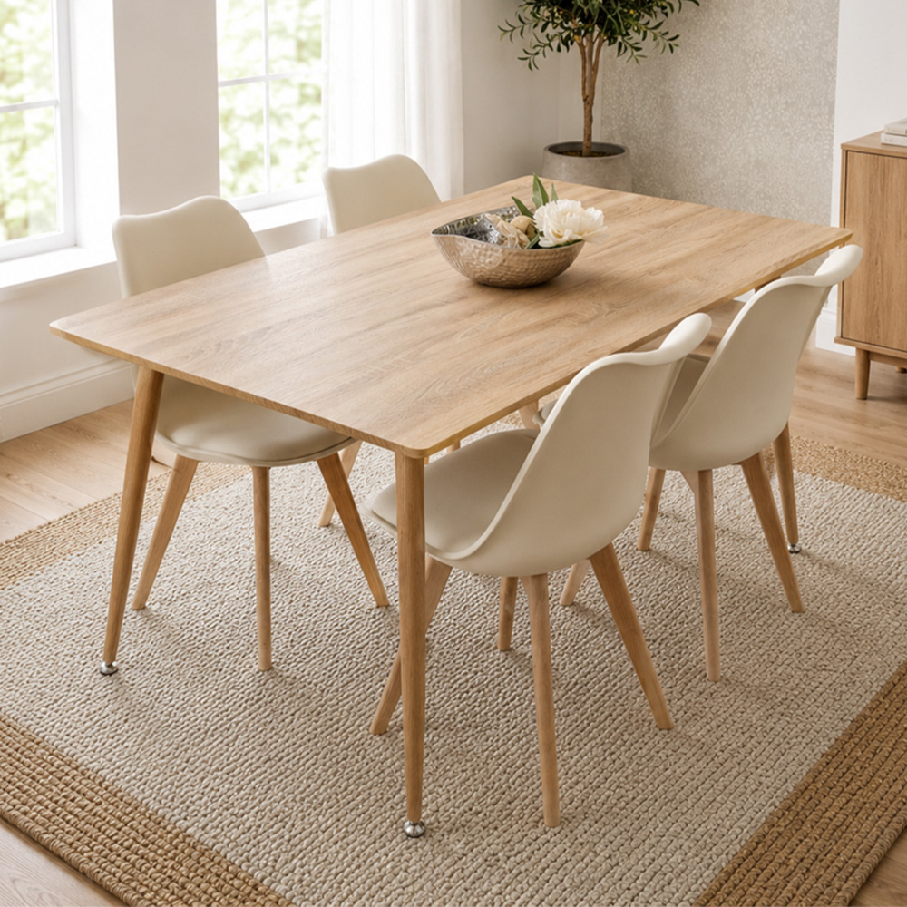 Kosy Koala 4 Seater Wood Effect Faux Leather Dining Set Cream Image 1