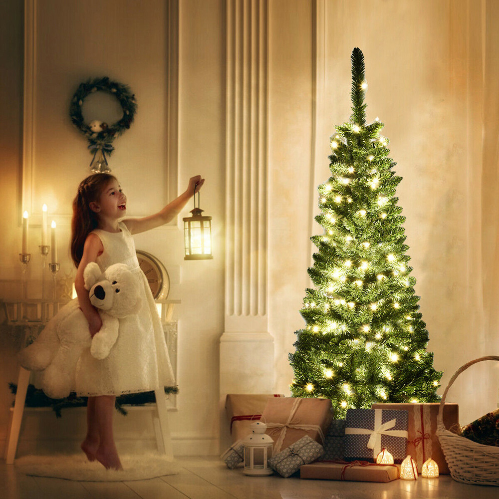 Costway 350 Warm White LED Pre-Lit Artificial Pencil Christmas Tree 7.5ft Image 3