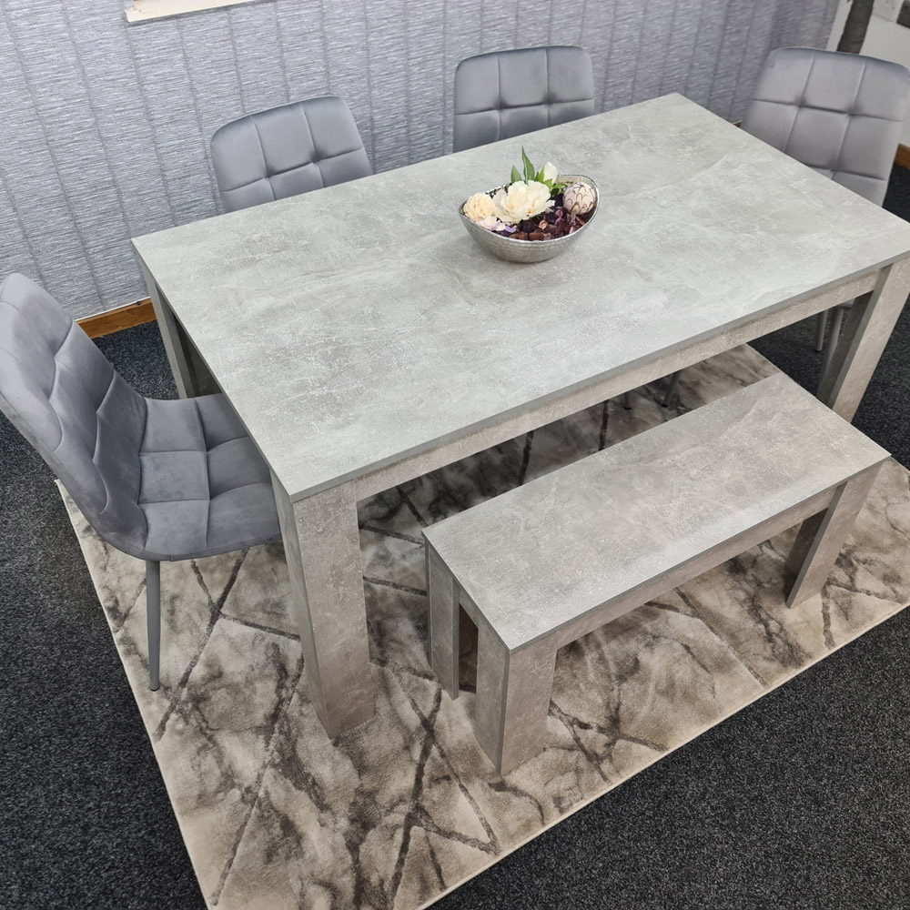 Portland Velvet 6 Seater Dining Set with Bench Stone Grey and Grey Image 3