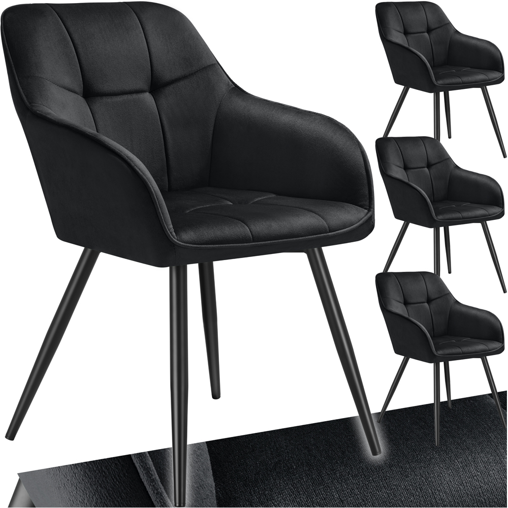 tectake Marilyn Set of 4 Black Quilted Velvet Dining Chair Image 2