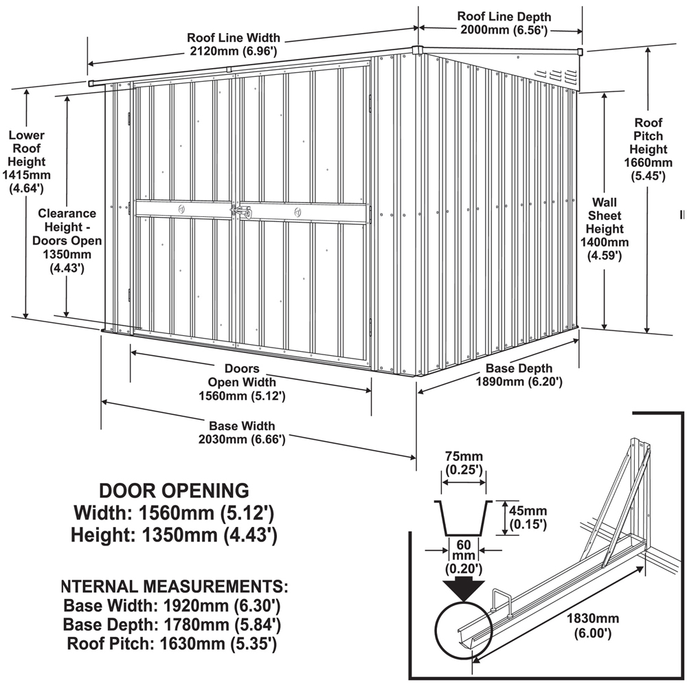 Globel 6 x 6ft 2 Door Green Metal Pent Bike Shed Image 8