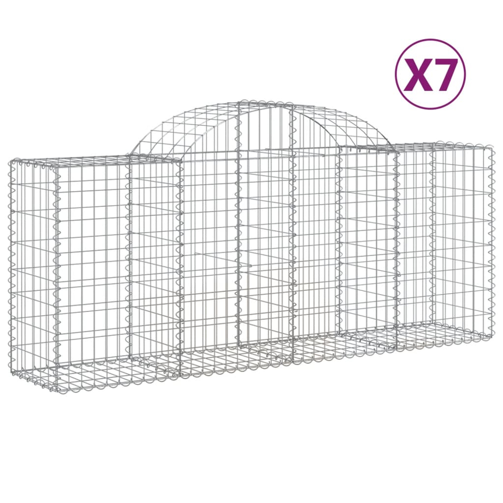 vidaXL Silver Galvanised Iron Arched Gabion Basket 200 x 50 x 80/100cm 7 Pack Image 2