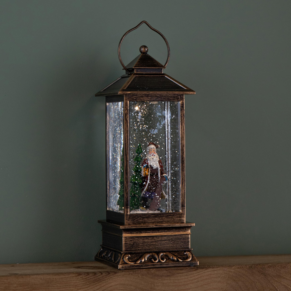 Samuel Alexander Warm White LED Bronze Christmas Water Spinner Lantern with Santa 27cm Image 4