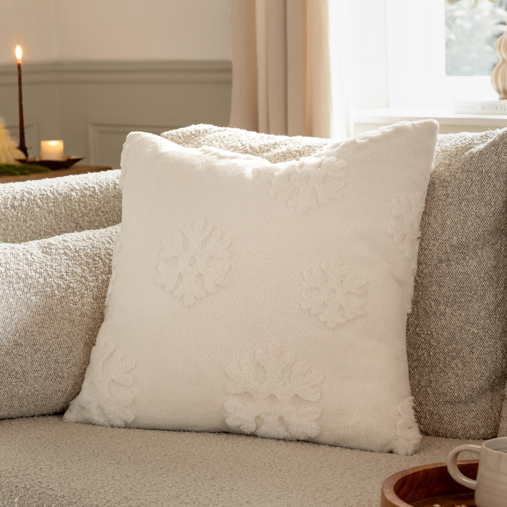 Furn Snowflakes Snow White Faux Fur Cushion 50 x 50cm Image 2