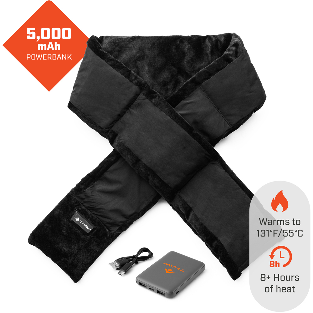 Thaw Black Fleece Interlocking Rechargeable Heated Scarf 2.0 with Power Bank Image 4