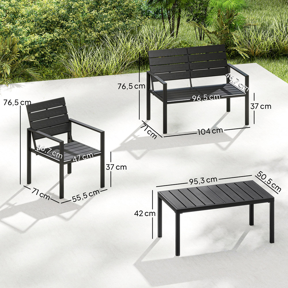Outsunny 4 Seater Black Garden Sofa Set Image 8
